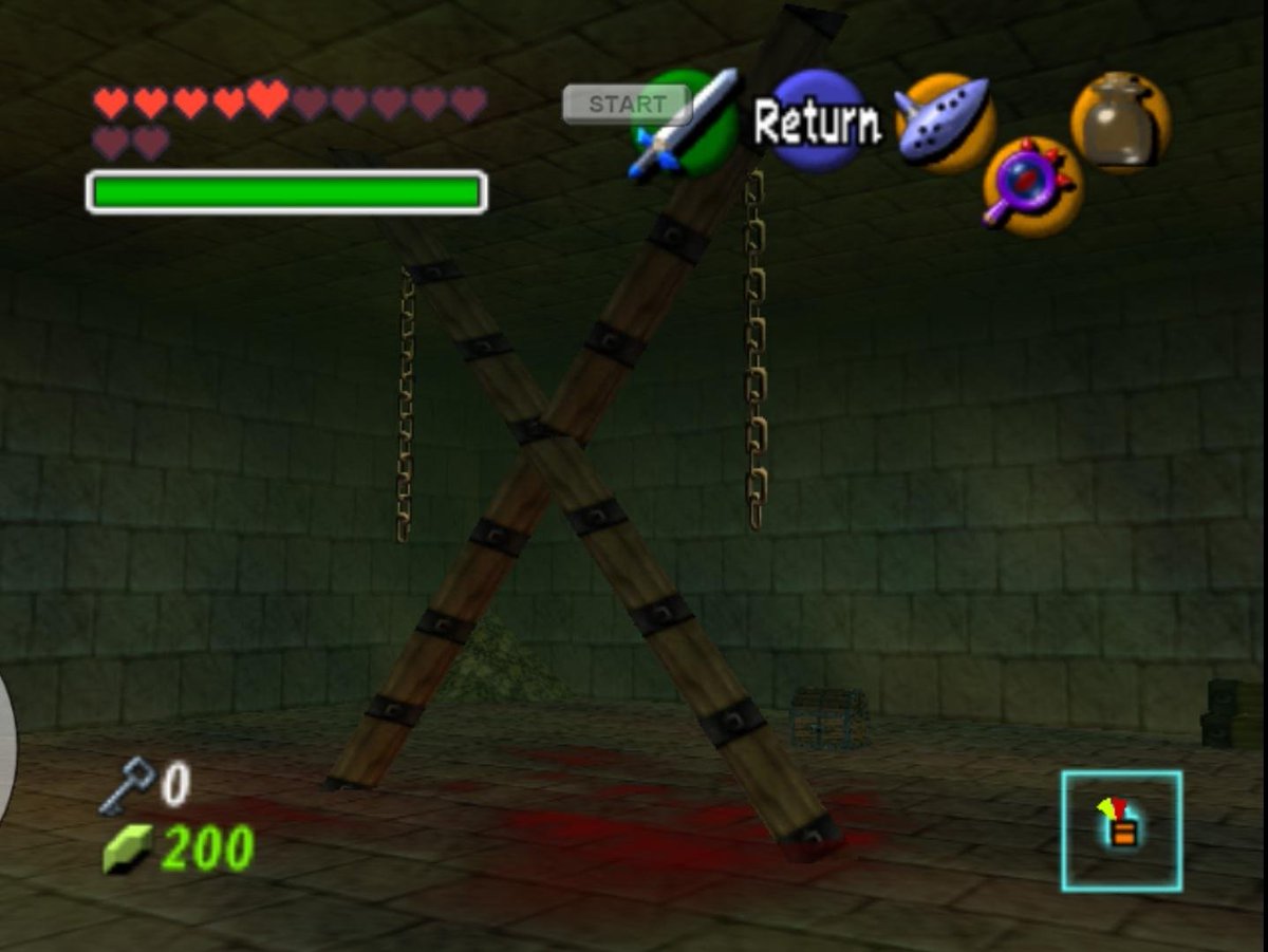Sp0ntanius's tweet photo. If the Link's Awakening remake can keep the hanging skeletons then Ocarina of Time should be able to keep the Shadow Temple's blood https://t.co/etYFNu9b9y