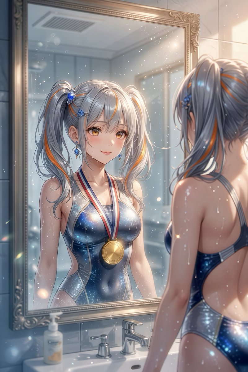 ALGONQUINS_'s tweet photo. #reflectionmoon 金メダル獲得が夢の水泳選手(๑•̀ω•́)و⋆*✩🏅 #AIart https://t.co/V3WiZvrIZN