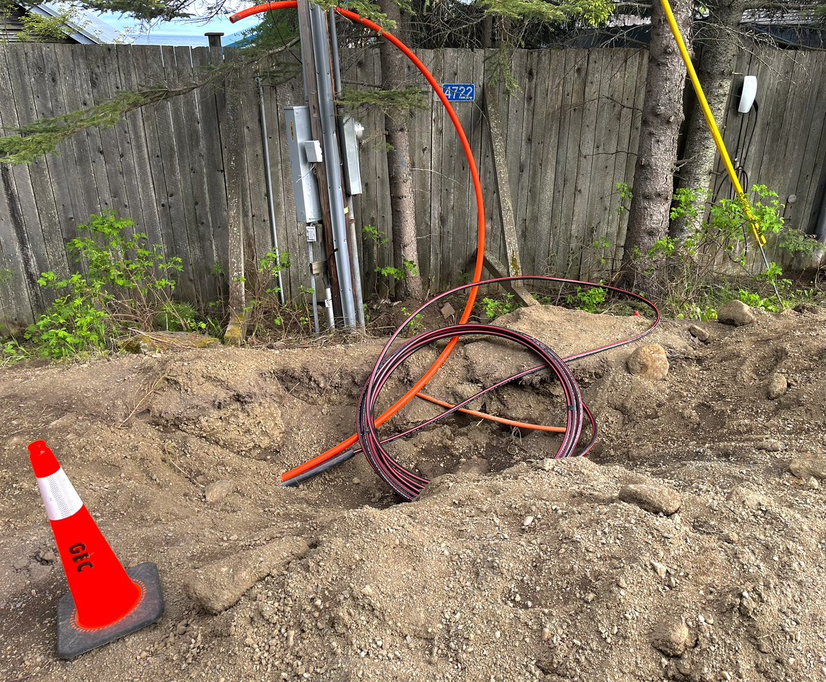 norski's tweet photo. Big hole where the new power and fiber come in. The new green box is here too. Getting an upgrade. https://t.co/MJ2pjhOhjl