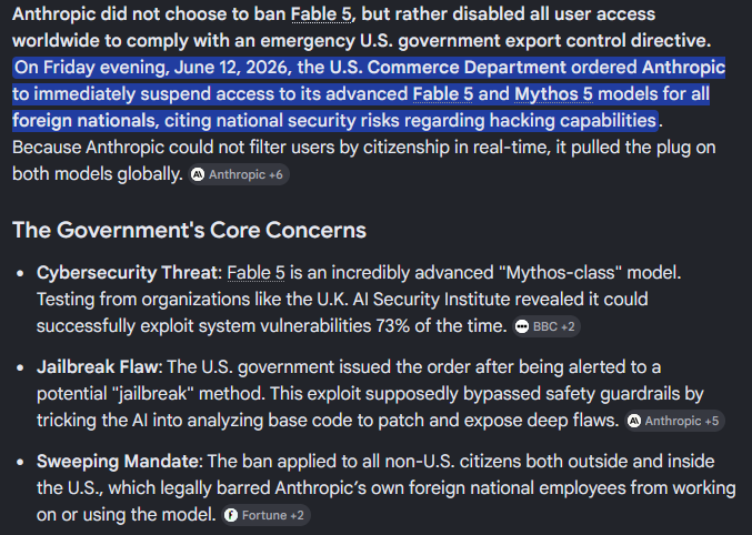 TheCrypticIntel's tweet photo. so anthropic just banned global use of Claude Fable 5 And Claude Mythos 5 apparently.

Correction They disabled all access:

as for how accurate this actually is, i really dont care since im building my own. but still. https://t.co/BkIGijXAgn