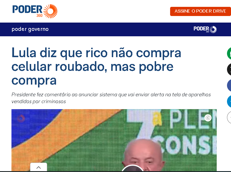 SensoCrtico1's tweet photo. O presidente Luiz Inácio Lula da Silva (PT) disse na 4ª feira (10.jun.2026) que pessoas ricas não compram celulares roubados, mas pobres compram. A declaração foi dada durante a 7ª plenária da CDESS (Conselho de Desenvolvimento Econômico Social Sustentável), no Itamaraty, em Brasília, ao comentar o envio de alertas a aparelhos registrados como roubados ou furtados no programa Celular Seguro.

“Eu sei que rico não compra telefone roubado. Mas eu sei que os pobres compram. Quem é que não gosta de comprar uma coisinha barata?”, declarou Lula. “Todo mundo gosta. Ou mais barata”, completou.

https://t.co/OYvz9EW8kK
