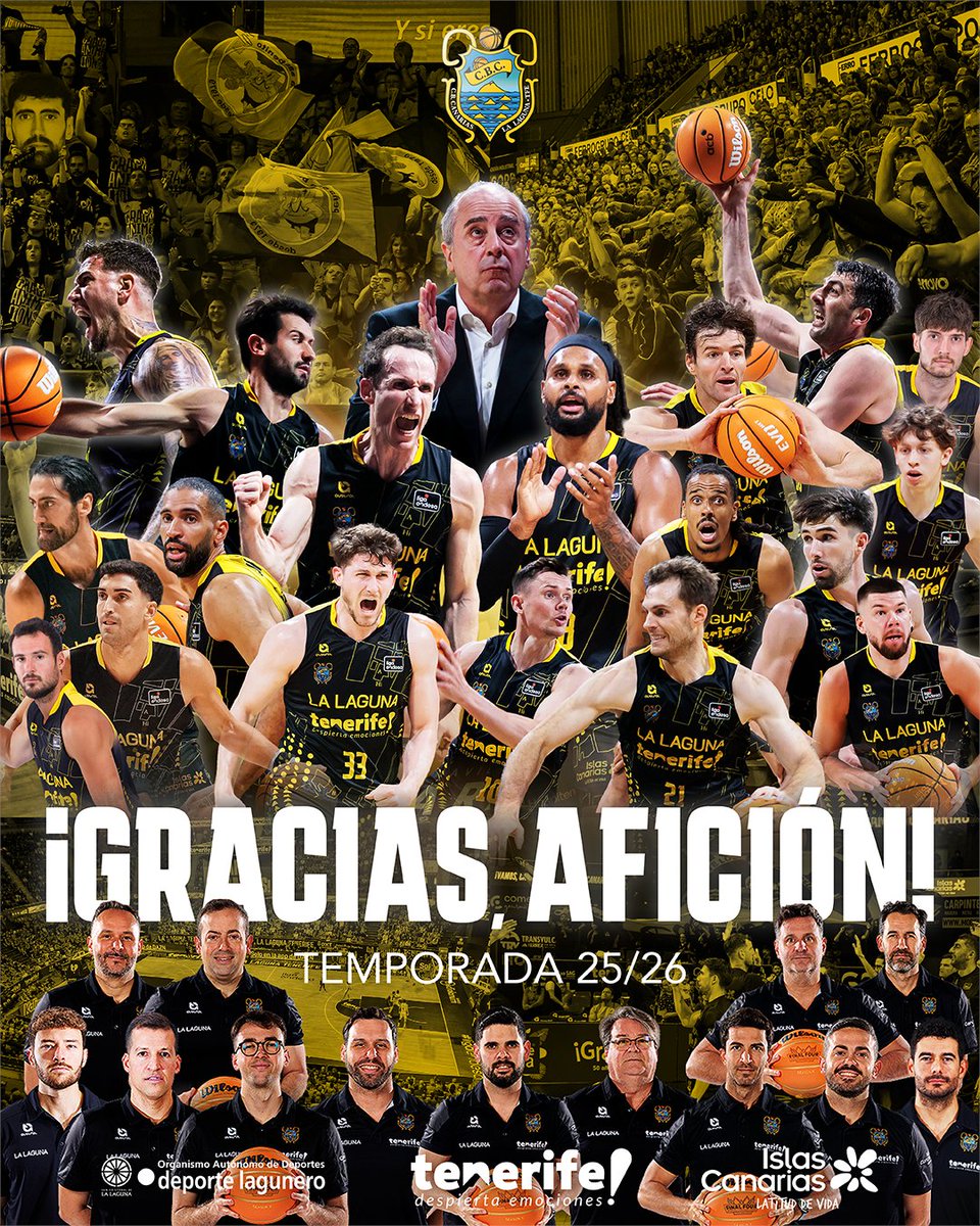 CB1939Canarias's tweet photo. Aquí acaba nuestro camino esta temporada, y lo hacemos con la cabeza alta y la certeza de haberlo dejado todo sobre la cancha, hasta el último segundo de cada partido.

Familia aurinegra, gracias por estar ahí, una vez más, compartiendo cada pase, cada rebote y celebrando cada canasta con el corazón.

GRACIAS eternas 💛🖤