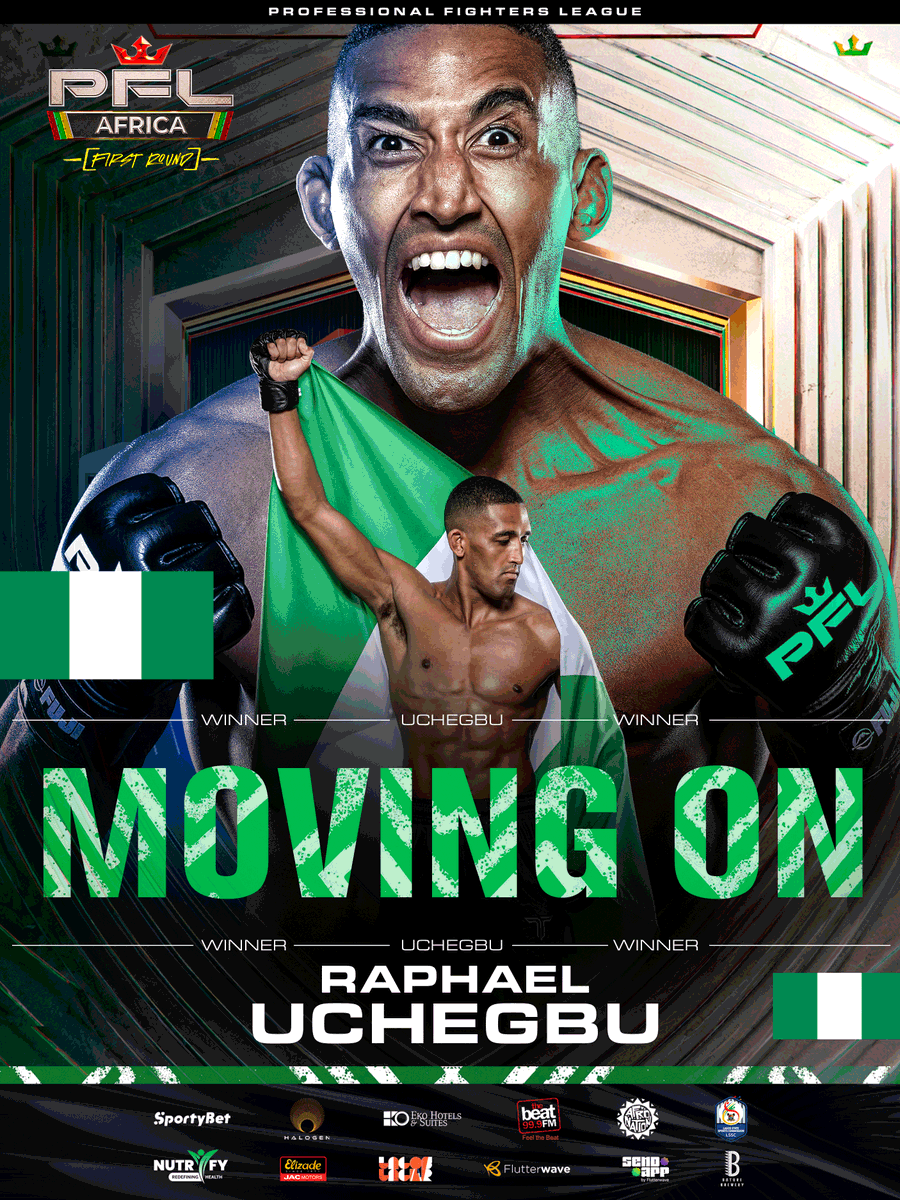 PFLAfrica's tweet photo. Official #PFLNigeria Decision: Raphael Uchegbu def. Edson Machavane via Unanimous Decision (30-27, 30-27, 30-27)

Nigeria’s wildcard cashes in! Uchegbu gets the job done on home soil and moves forward in the PFL Africa 2026 Bantamweight Tournament 🇳🇬🔥

#PFLNigeria | LIVE | Eko Convention Centre | Live on SuperSport