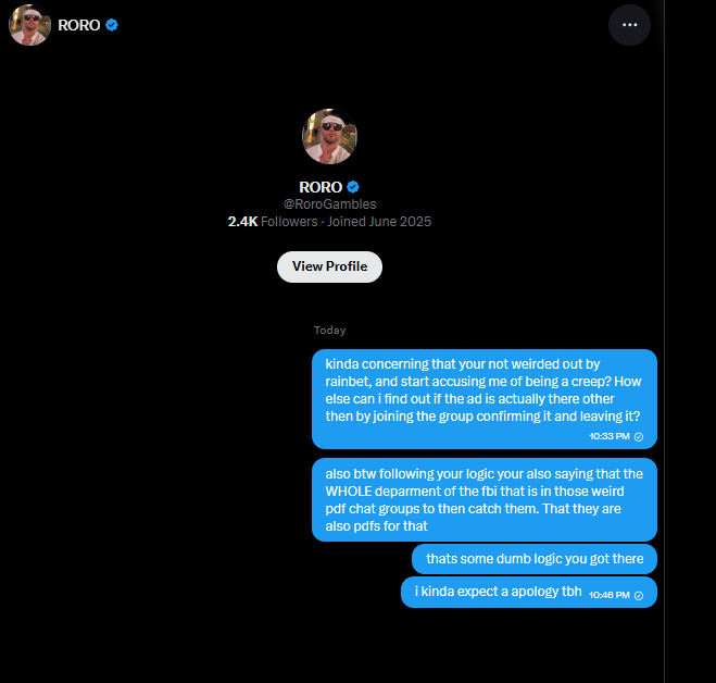 flighpath's tweet photo. @RoroGambles following your logic the people at the fbi who are in those pdf group chats to then catch them, are also pdfs? Kinda weird using that logic. I expect your apology soon. https://t.co/udRDrEqMlb