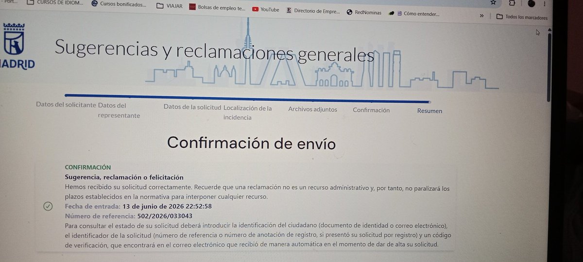 hellinenmovimie's tweet photo. @Lineamadrid @Macloka @policiademadrid @JMD_SanBlas @Lineamadrid @JMD_SanBlas @MADRID ​Reclamación presentada. Activamos el cronómetro... a ver si la solución llega antes del próximo cambio de siglo. ¡Gracias por el enlace! #cuentaatras #lineamadrid #reclamacion ​#AVerSiLlegaAntesDeNavidad https://t.co/T707ItOclJ