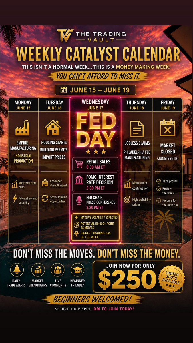 TradingVaultCEO's tweet photo. Big trading week loading! Make sure you follow me to stay up to date with weekly upcoming catalyst ! https://t.co/6kYkdkqhpH