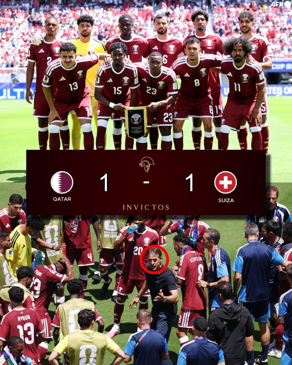 InvictosSomos's tweet photo. ¡¡ÚLTIMA HORA: QATAR SUMÓ EN UNA COPA DEL MUNDO POR PRIMERA VEZ EN TODA LA HISTORIA!!

Sí, realmente pasó. Sí, realmente sucedió. Con gol en el tiempo agregado, Qatar logró sumar su PRIMER PUNTO en toda la historia de las Copas del Mundo. Cuando parecía que Suiza lo ganaba y se iba como líder de grupo, Boualem Khoukhi la mandó a guardar con un fantástico remate de cabeza. 

De la mano de Julen Lopetegui, la Selección de Qatar por fin sumó en el torneo más importante que existe. Sufrieron, tuvieron lapsos muy complicados durante el partido, pero hoy lograron hacer historia. 

La etiqueta de héroe se la lleva Khoukhi, pero es imposible no destacar la actuación de Mahmud Abunada. El portero qatarí estuvo IMPERIAL. 

¡¡TARDE HISTÓRICA PARA EL FÚTBOL DE QATAR!!