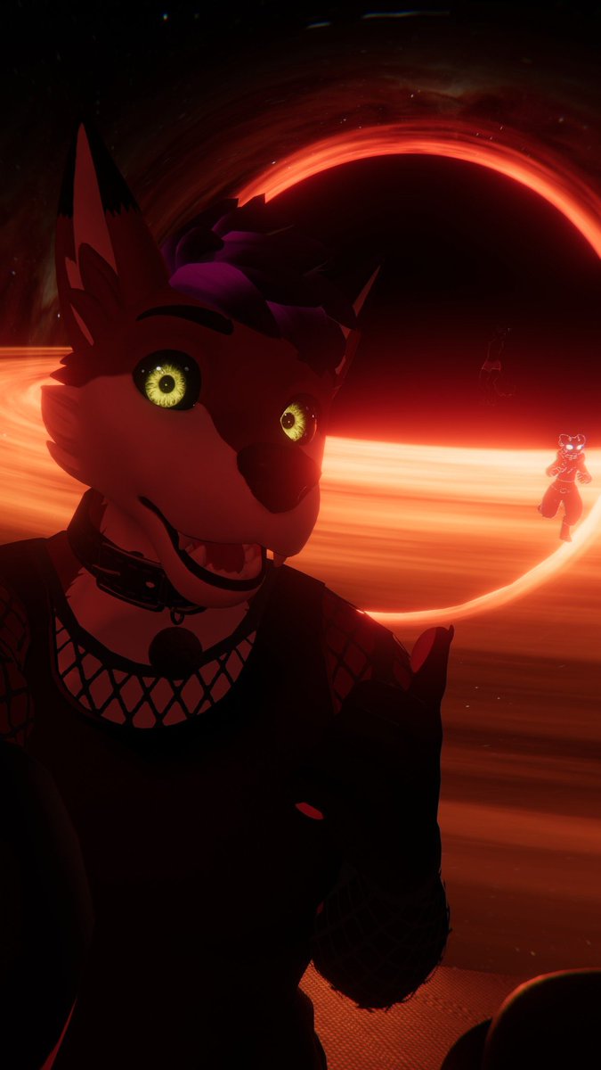 RumoreTheFolf's tweet photo. Yo we found this neat thing should we go inside? I heard you get spaghettified in it... I like spaghetti!

#vrchat #furry https://t.co/IRtZDgPmCA