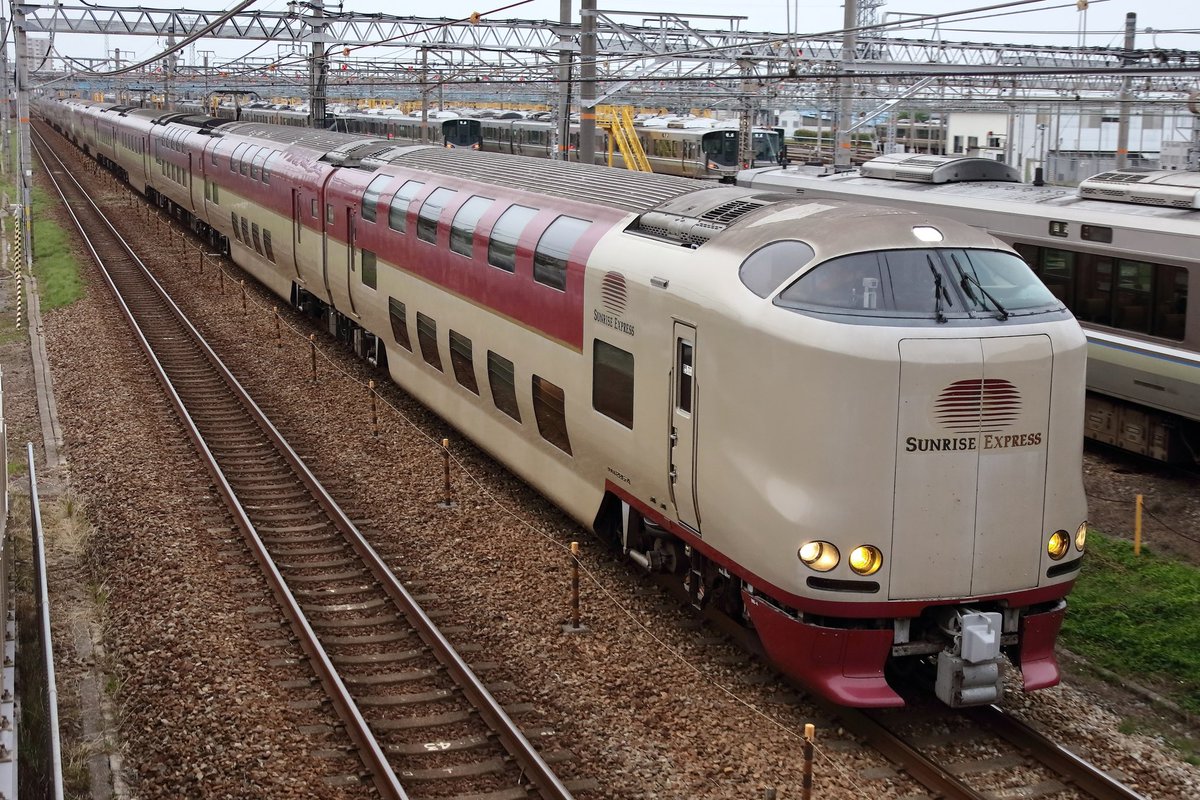 210EP's tweet photo. 6/14の2075レ(EF510)と5031M(285系)❗️

梅雨の晴れ間も一段落、再び梅雨空が戻りつつある日曜日の今日は、EF510-506号機が牽引する2075列車と、285系 特急『サンライズ瀬戸•出雲号』5031Mです。
一年を通して最も日が長い時期ですが、時には露出が厳しい日もあります。
両列車は今日も定通でした。 https://t.co/eitz0IW5D3