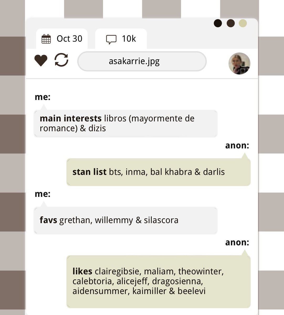 asakarrie's tweet photo. olap, necesito nuevas mutis para interactuar ahora q estoy medio desempleada
igual tengo la card en el fijado 🧏🏻♀️
#integracionbooktw #booktw https://t.co/wLJuu6bbIG