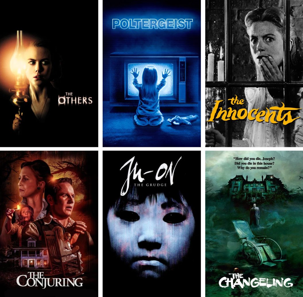 HorrorCarnival's tweet photo. Which of these six ghostly tales sends the biggest chill down your spine? https://t.co/hF8MmsdaOi