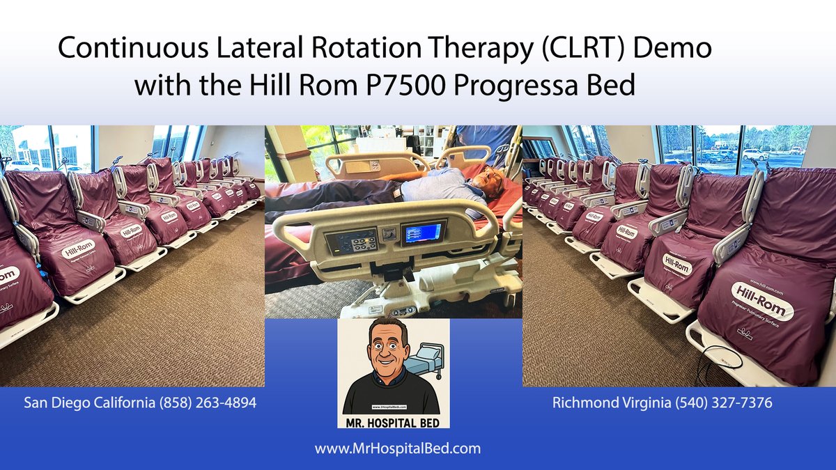 USAmedbed's tweet photo. https://t.co/WN0ut780Qn  
https://t.co/nIdRviXrrP 🏥 Continuous Lateral Rotation Therapy Demo | Hill-Rom Progressa P7500 Hospital Bed! 🏥
Discover how Continuous Lateral Rotation Therapy (CLRT) works and why it is one of the most advanced patient care technologies available today! In this video, Mr Hospital Bed demonstrates the powerful lateral rotation air mattress system featured on the Hill-Rom Progressa P7500 Hospital Bed.

🔄 What is Continuous Lateral Rotation Therapy?

Continuous Lateral Rotation Therapy is an advanced therapeutic feature that gently rotates patients from side to side at programmable angles and intervals. This automated movement helps:

✅ Reduce the risk of pressure injuries and bed sores
✅ Improve pulmonary function and lung expansion
✅ Assist with secretion management
✅ Promote blood circulation
✅ Reduce caregiver workload
✅ Improve patient comfort during long-term bed rest

In this demonstration, you'll see how the Progressa's specialized air mattress system automatically turns and repositions patients without requiring manual intervention from caregivers.
🏥 Why the Hill-Rom Progressa P7500 is Considered One of the Best Hospital Beds Available
The Hill-Rom Progressa is designed for intensive care units, long-term acute care facilities, rehabilitation centers, nursing homes, and advanced home care environments.
⭐ Key Features:
✔ Continuous Lateral Rotation Therapy (CLRT)
✔ Percussion and Vibration Therapy
✔ Pulmonary Therapy System
✔ Advanced Pressure Redistribution Mattress
✔ Low Air Loss Technology
✔ Chair Position Function
✔ Trendelenburg & Reverse Trendelenburg Positioning
✔ Full Electric Operation
✔ Integrated Bed Exit Alarms
✔ Patient Position Monitoring
✔ Advanced Caregiver Controls
📋 Hill-Rom Progressa P7500 Specifications

• Weight Capacity: Up to 500 lbs
• Fully Electric ICU Bed System
• Advanced Air Therapy Mattress Platform
• Adjustable Bed Height
• Multiple Therapy Modes
• Integrated Scale System (select models)
• Pulmonary Care Features
• Continuous Lateral Rotation Capability
• Designed for Critical Care and Long-Term Care Settings

👨‍⚕️ About Mr Hospital Bed

With over 15 years of experience in the hospital bed industry, Mr Hospital Bed is a trusted expert helping families, hospitals, nursing homes, rehabilitation centers, and long-term care facilities find the best hospital beds and therapeutic support surfaces available.

Whether you're looking for:

🏠 Home Care Hospital Beds
🏥 Hospital ICU Beds
👵 Nursing Home Beds
♿ Long-Term Care Beds
🩹 Wound Care Air Mattresses
💨 Low Air Loss Mattress Systems
🔄 Lateral Rotation Therapy Beds
Mr Hospital Bed provides expert guidance and product knowledge to help you choose the right solution.
🌐 Learn More:
Visit:
• https://t.co/D95oyIkKym
• https://t.co/lRIPDwTLIS
• https://t.co/k365xQqTpk
• https://t.co/dPCNwWxwP8
• https://t.co/hwrYbfg0oI
📞 Contact Mr Hospital Bed today for expert assistance with hospital beds, specialty mattresses, and patient care equipment.
👍 Don't forget to LIKE, COMMENT, and SUBSCRIBE for more hospital bed reviews, demonstrations, maintenance tips, and patient care technology videos!
#HillRomProgressa #ProgressaBed #HospitalBed #LateralRotationTherapy #ContinuousLateralRotationTherapy #CLRT #ICUBed #HospitalMattress #LowAirLossMattress #PressureReliefMattress #WoundCare #BedSorePrevention #MrHospitalBed #MedicalEquipment #NursingHomeEquipment #LongTermCare #HomeCareHospitalBed #PatientCare #HospitalBedShop #HillRomP7500 #MedicalBeds #HospitalEquipment #PressureUlcerPrevention #CriticalCareBed #AirMattress