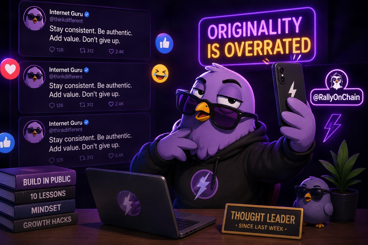 sina_133's tweet photo. Most “personal brands” online are just people reposting the same five opinions in slightly different fonts while pretending consistency is the same thing as originality. @RallyOnChain https://t.co/FVxw0BGs7v