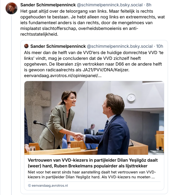 3lGr13g0's tweet photo. Wat Sander zegt: Rechts bestaat bijna niet meer. Je hebt alleen nog links en extreemrechts https://t.co/WFCOWLseY8