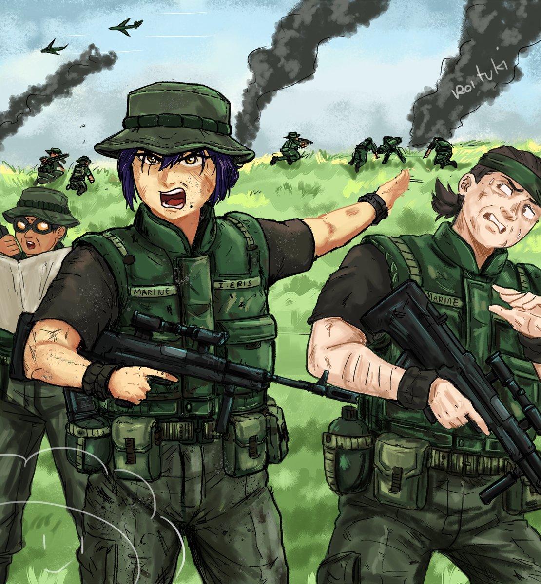 choitukaee's tweet photo. Major Itoku and elements of her battalion of marines engaging the enemy. #sketcho #sag https://t.co/t1tI5yr7Xm