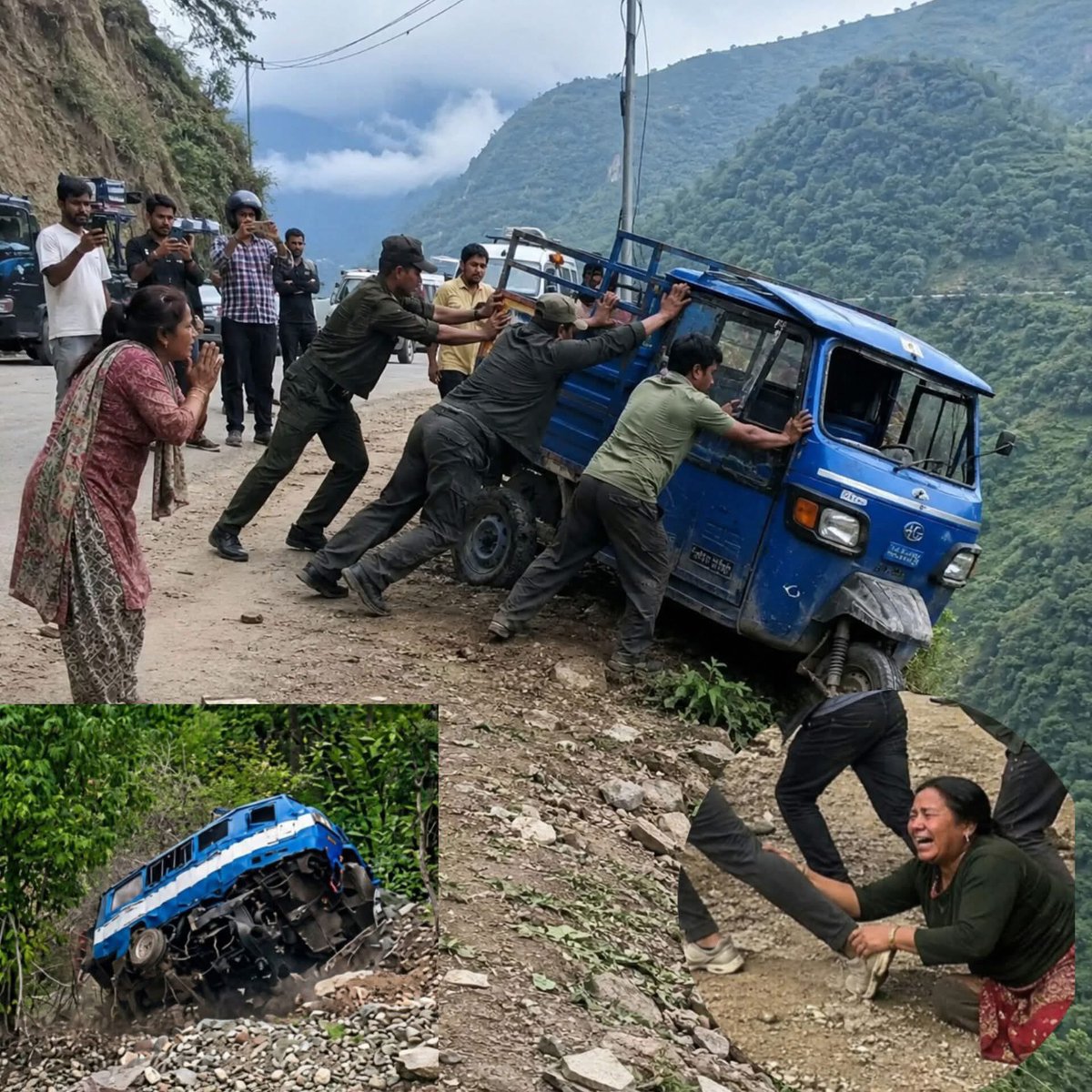 xarugrg86's tweet photo. डिभिजन वन कार्यालय धनगढीका कर्मचारीहरूले सडक छेउमा पानी र चाउचाउ बेचेर आफ्नो परिवारको जीविकोपार्जन गर्दै आएको एक गरिब परिवारले वर्षौंको पसिनाले जोडेको टेम्पो भिरबाट फालिदिएका छन्। 

सामान झारेर लैजान्छु भन्दै हात जोडेर बिन्ती गर्दा पनि नसुनी टेम्पोलाई जबरजस्ती धकेलेर भिरबाट खसालिएको हो।
उनको परिवारको मुख्य जीविकोपार्जनको आधार रहेको उक्त टेम्पो भिरबाट खसालिएपछि अहिले उक्त परिवार न्यायको खोजीमा छ्न। #news #sadstory @ShahBalen  @NepalPoliceHQ  @MoYLE_Nepal @RONBupdates  @Sudanhaminepal