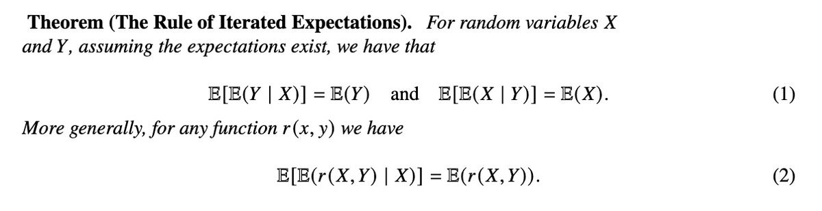 jumbong_junior's tweet photo. Let X and Y be random variables.
How do you compute 𝔼(Y) when Y depends on X?
The obvious answer: compute the full distribution, then integrate.
But there is a simpler way.
𝗧𝗵𝗲 𝗥𝘂𝗹𝗲 𝗼𝗳 𝗜𝘁𝗲𝗿𝗮𝘁𝗲𝗱 𝗘𝘅𝗽𝗲𝗰𝘁𝗮𝘁𝗶𝗼𝗻𝘀 tells you:
First condition.
Then average. https://t.co/viftbBUSSK