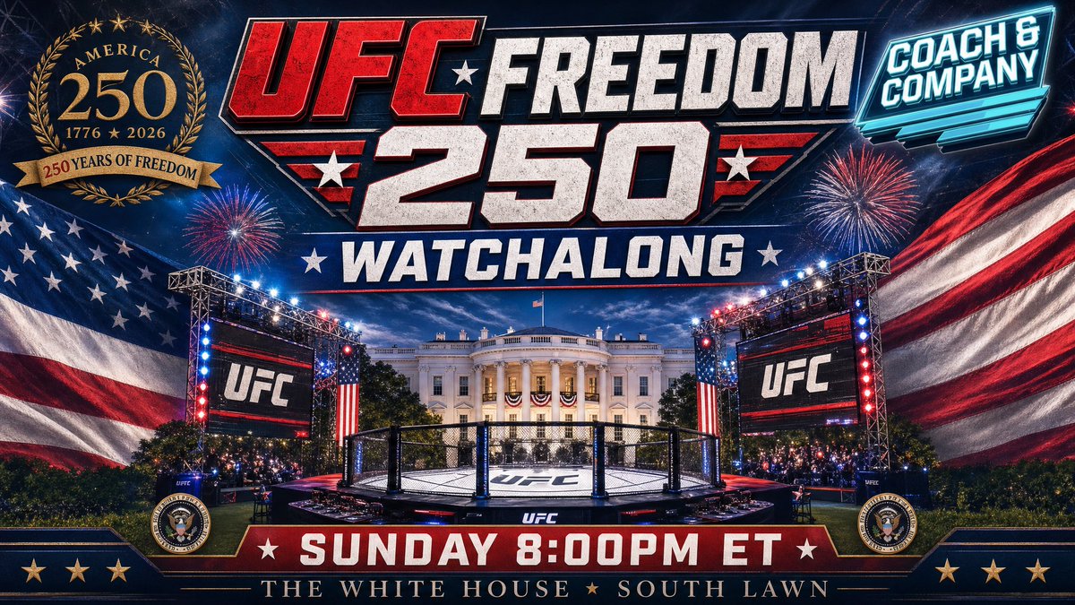 MP2310's tweet photo. Super excited and thankful to @Thecoachrules who is allowing me to bring you all a #UFCFreedom250 Watchalong with myself and @RealCombsy tomorrow night at 8PM ET on @CoachandCo @BehindTheBuckle https://t.co/iVPJq0DxQE