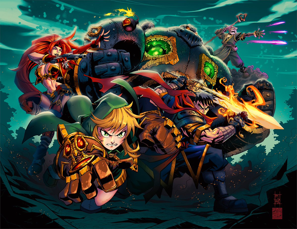 BillyBacsko's tweet photo. I got to color this drawing with the impeccable line work by @RushbrookDraws . Battle Chasers a fav a comic of both of ours. It was for Curing Cancer to help raise money. 
Stop by table AA-1766 at HereosCon to get a copy and help the fight against cancer! https://t.co/VKCb0Wofae