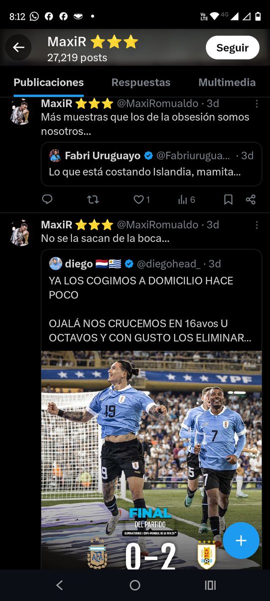 CMemoori's tweet photo. @MaxiRomualdo @cmauro21 @PasesUruguay Jajaja ya entiendo tu problema jjajajaj que para ser tan superado te molesta todo uruguayo que opine y hablé con la verdad sobre a comos los argentinos les duele las 4 estrellas jajaja. Hasta tu fan Suárez ligo twit jajaja re ardido con las 4 estrellas https://t.co/1p5zrwGn05