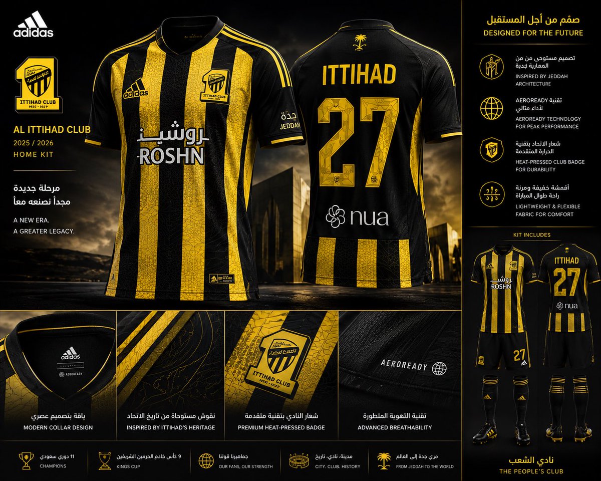 fuadalahmadi's tweet photo. طلبت من الذكاء الاصطناعي تصميم أطقم نادي #الاتحاد للموسم القادم من شركة اديداس وهذه النتيجة 🟡⚫️ 
@ittihad https://t.co/NS56vBSlpT
