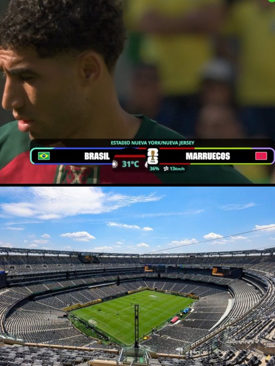 predictdotsport's tweet photo. 🥵 It's 31°C at MetLife Stadium during Brazil vs Morocco.

The World Cup Final will be played here too — with an even earlier kickoff. https://t.co/ZqIAkRAQNM