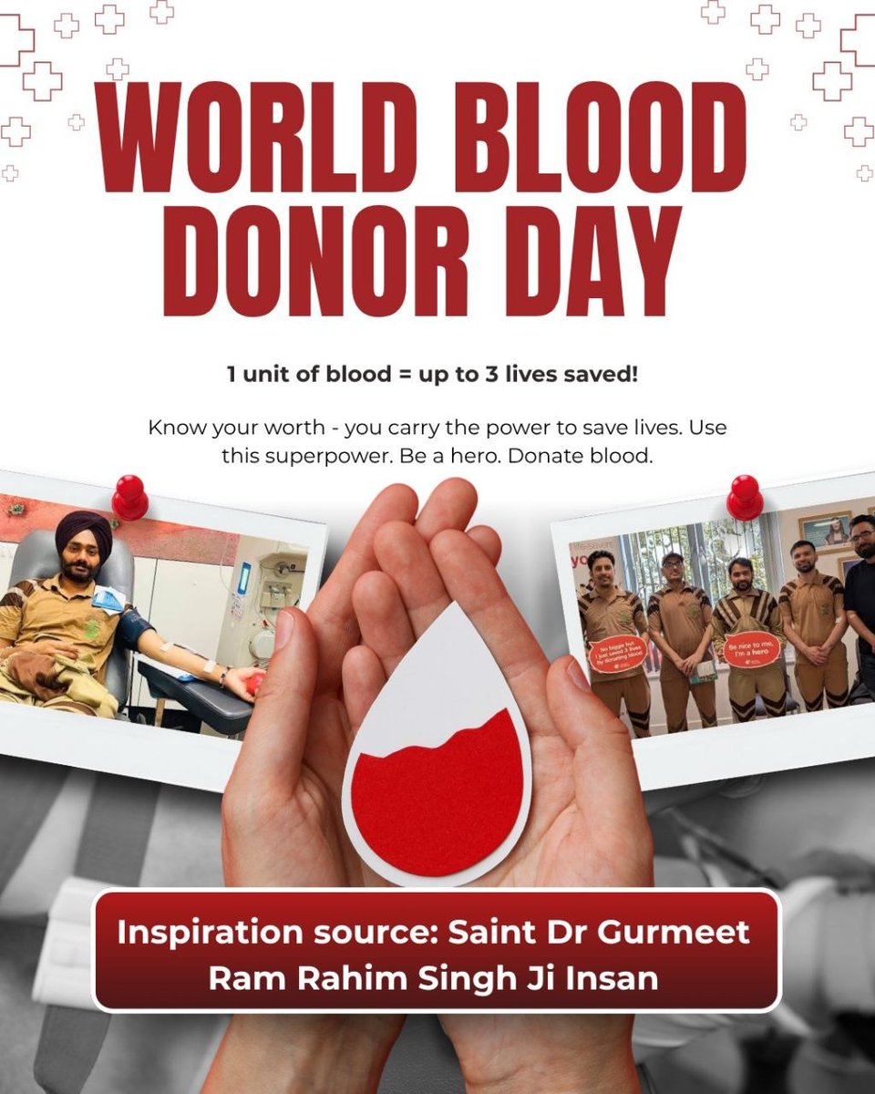 Anku_58's tweet photo. Blood donation is very expensive, so whenever you get a chance, help someone in need by donating blood, like the volunteers of Dera Sacha Sauda donate blood every 3 months and have saved the lives of millions of people.
#WorldBloodDonorDay2026
#WorldBloodDonorDay https://t.co/vrGKJ9EKkb