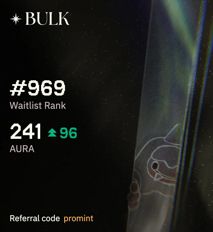 seekergang's tweet photo. No aura?

Use code 'promint' to start auramaxxing and move up the @bulktrade mainnet waitlist https://t.co/hxYZ9sJk0g https://t.co/yEdhpCn0g0