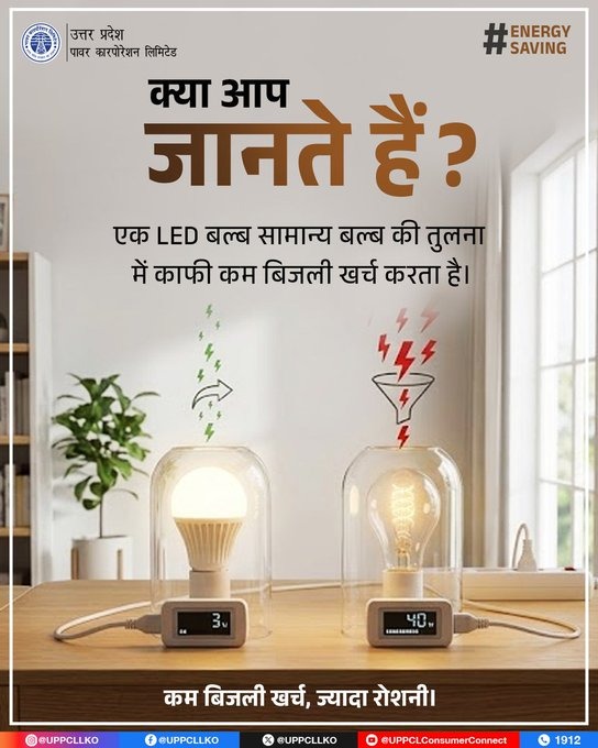 PUVVNLPRTAPGARH's tweet photo. घर में LED बल्ब का उपयोग न केवल बेहतर रोशनी देता है, बल्कि बिजली की खपत भी कम करता है। छोटी सी आदत आपके बिजली बिल में अच्छी बचत ला सकती है। #PuVVNL #UPPCL #DidYouKnow #LEDBulb #EnergySaving
@PuVVNLHQ @UPPCLLKO https://t.co/F52lqeOpE1