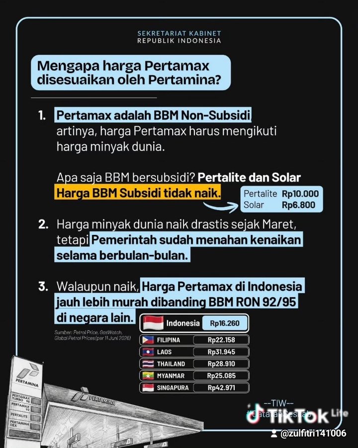 Zulfitripld's tweet photo. Penyesuaian harga Pertamax (BBM Non Subsidi) oleh Pertamina

Sumber : sekretariat.kabinet

@YandriSusanto
@ARizaPatria
@KemensetnegRI

#KementerianDesaPDT
#BPSDMKementerianDesaPDT
#PenyesuaianHargaPertamax https://t.co/IlnmxVbxx5
