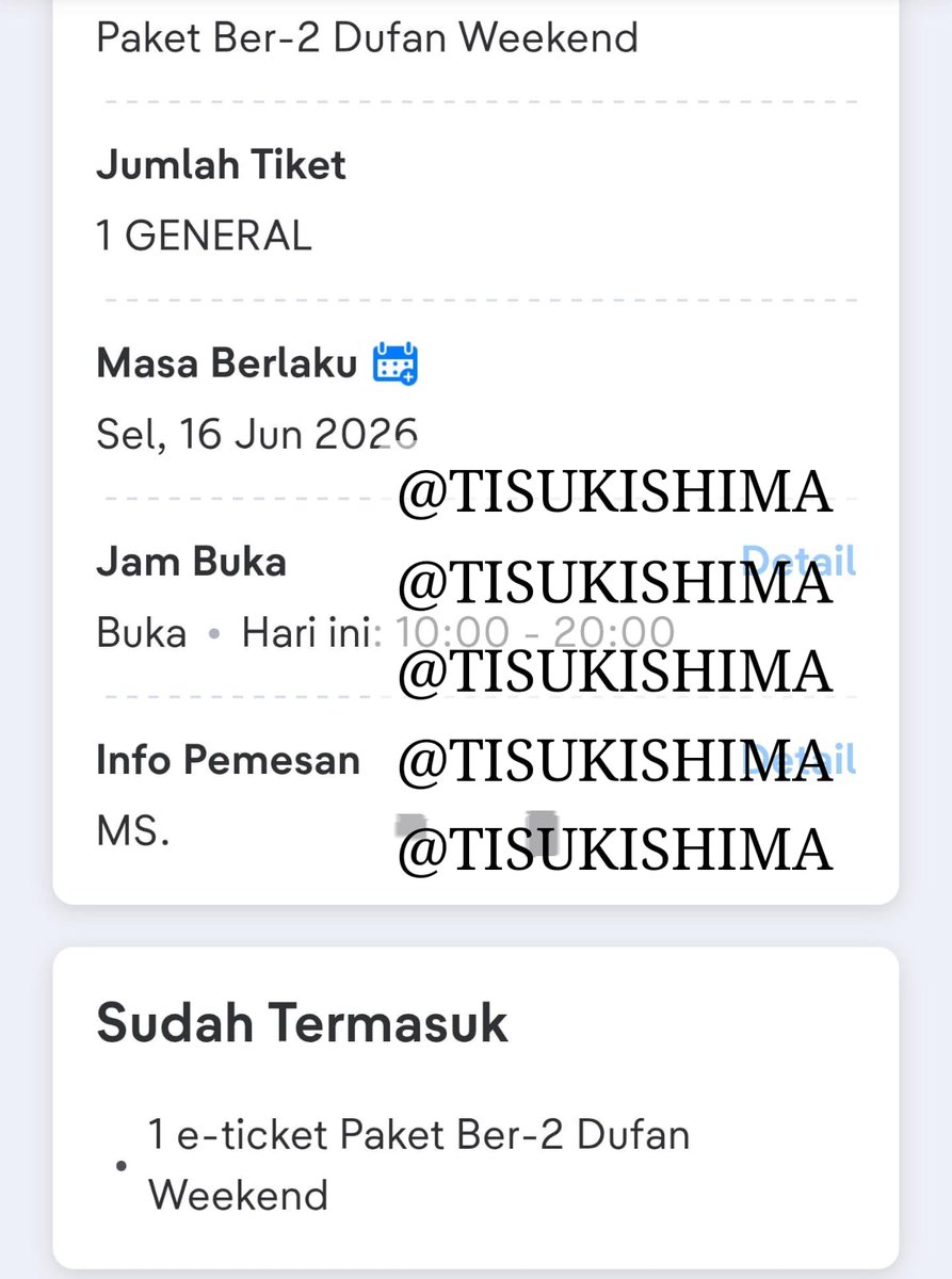 Tisukishima's tweet photo. WTS TIKET DUFAN WEEKEND (SELASA 16 FEBRUARI 2026) BERDUA. #WTS #WANTTOSELL #DUFAN #TIKERDUFAN https://t.co/M2DLakbrI8
