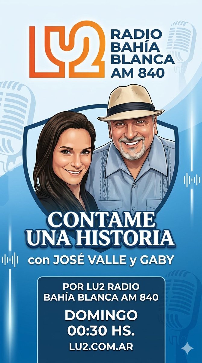 JALVALLE's tweet photo. Contame Una Historia" anécdotas, humor y buena música.
Domingo 00.30 hs.con la conducción de José Valle y Gaby "La voz sensual del tango"
Recuerdos, curiosidades con Galo Valle. 
AM 840,FM 92.7* 📻 o https://t.co/Ebn9lEsYx4.      @Radio_lu2 https://t.co/Af6z3b9RjG