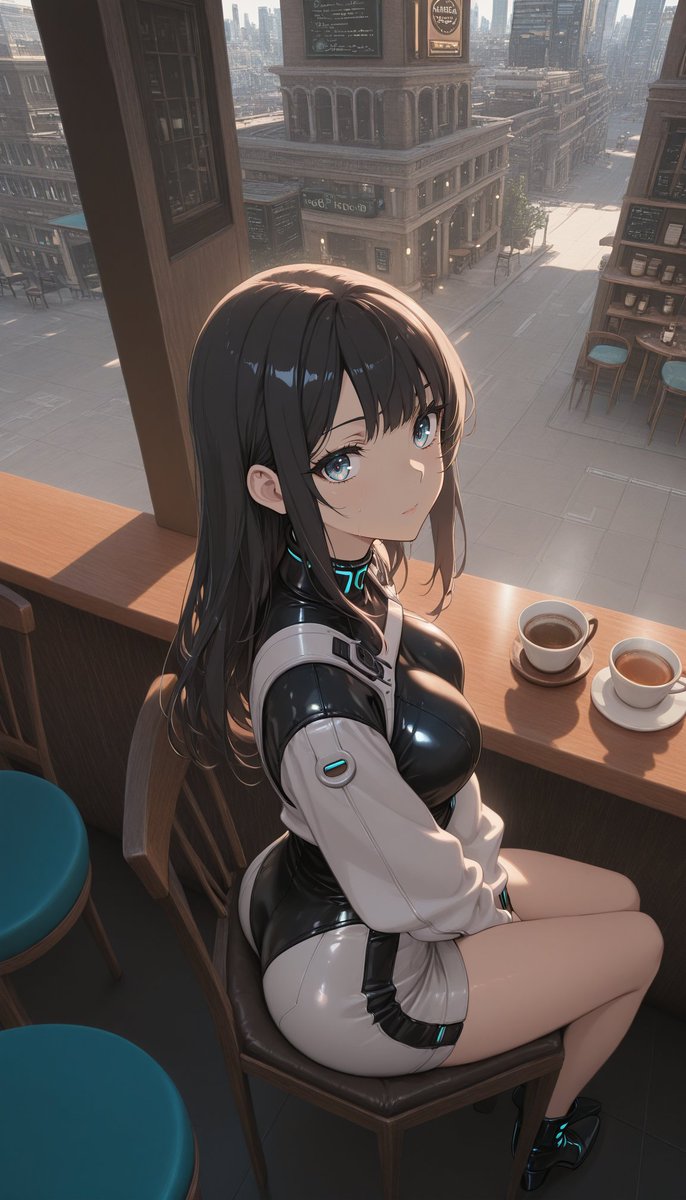 静かなカフェでひと休み。 近未来スーツの女の子をPatreonで一般公開