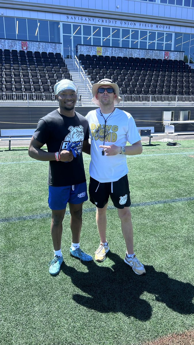 andy_KabalaJr's tweet photo. Really grateful for the opportunity to show my skills at @BryantUFootball camp today. Had a very great time and won all my 1on1 matchups, thanks to coach @CoachCPPearce @CoachBarese1 @CoachGHardin and @WhoisCoachJones  for the talk &amp; the time! AGTG🙏🏾 https://t.co/J9xwkBTa9a