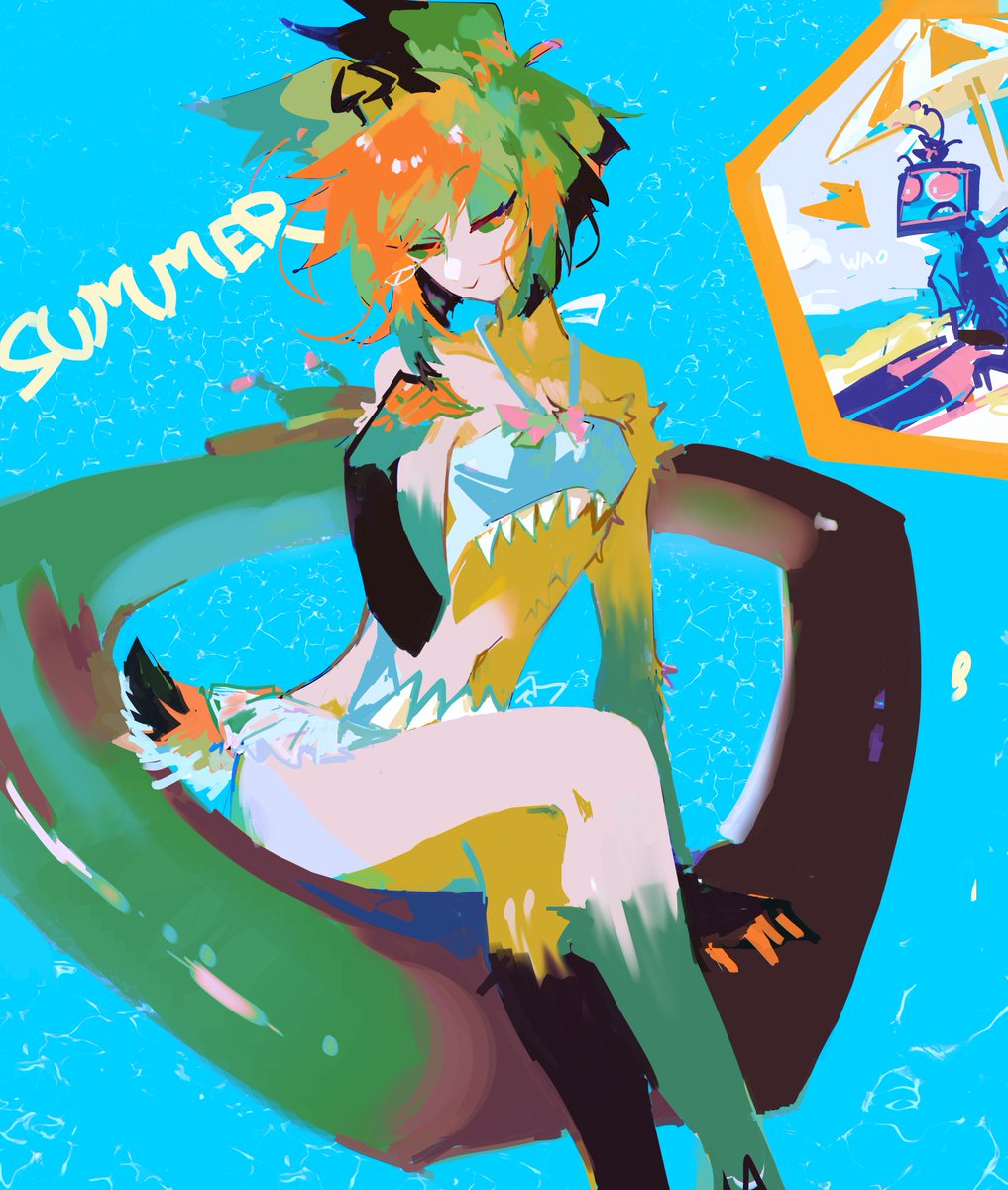 Nope_rando's tweet photo. 女装してる🦌描きました！かんなさん(@Dionysus_Aulos)🦈水着の🦌がめちゃくちゃ可愛くて私もこの水着描きたくなりました！！🥰ありがとうございました！！ヘルヴァのグッズ販促でモデルの人が着てたサメ水着です！ https://t.co/vrb1Vtie0u