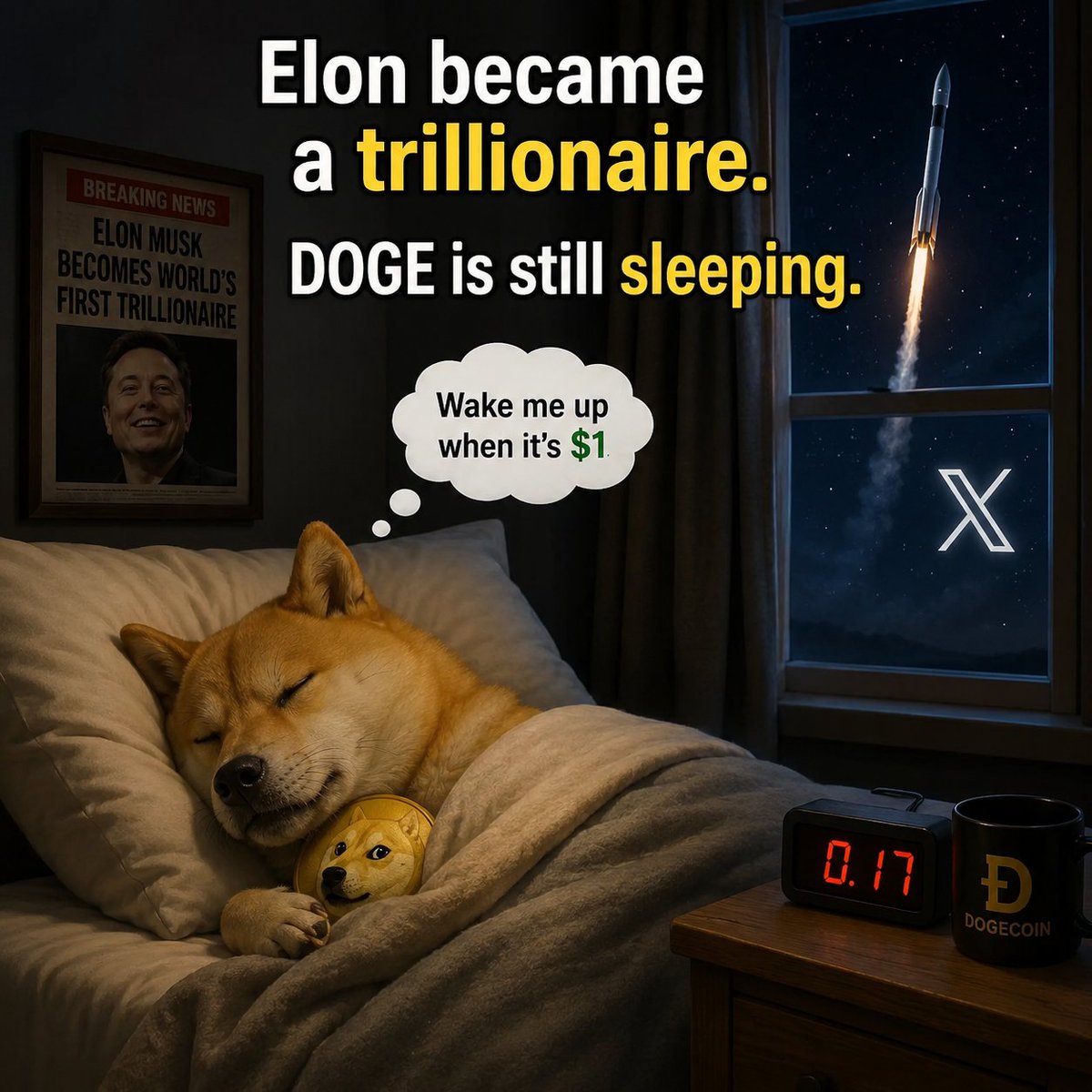 linlin790's tweet photo. Imagine fading DOGE while Elon Musk becomes the world's first trillionaire.

Couldn't be me. 🐕🚀
#DOGE #ElonMusk https://t.co/kxEuR4fez6