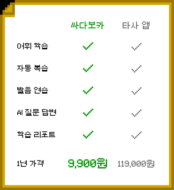 ssadavoca's tweet photo. 영어 공부는 하고 싶지만
어떤 영어앱을 써야할지 고민이시라면
싸다보카 월 990원 결제 해서 한번 체험해보시는 건 어떨까요!💡💡
정말 저렴하고 가성비 있는 싸다보카
많이 많이 사랑해주세요 https://t.co/GEzu3ngtEH
