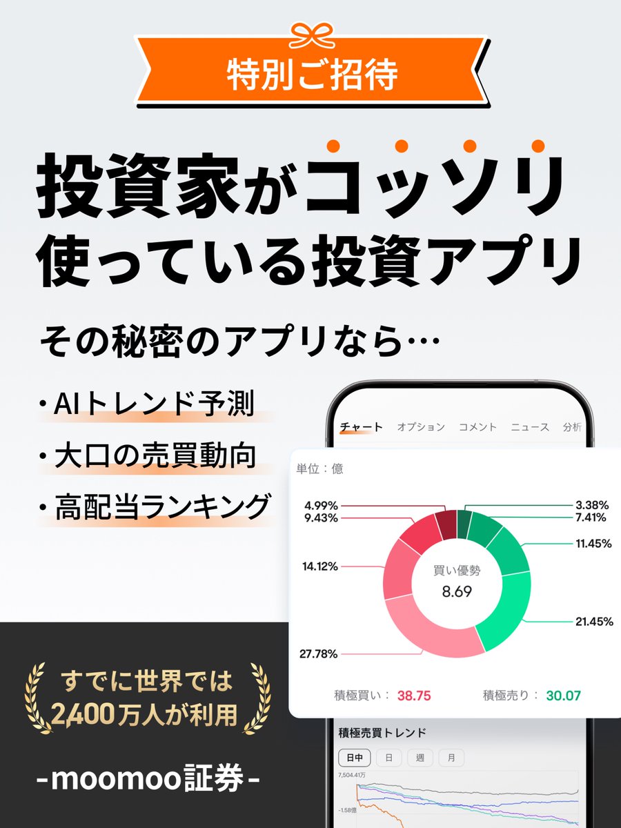 Misty_ADA's tweet photo. 【CM】
米国市場上場企業 フツ・ホールディングス運営のmoomoo証券！🏦

日本株と投資信託の手数料無料！
米国株は24時間取引可能！(土日祝除く)

入金BONUS✨
5万円で1銘柄
+
30万円で2銘柄
+
100万円で3銘柄
計6銘柄 買付代金が貰える！🎁

登録はProfile欄の招待URLから👇
https://t.co/BPL3BHIHl6 https://t.co/lPtkWHi0zd