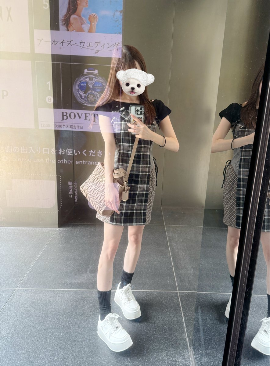 1218_Nyan's tweet photo. Andmaryのチェック柄好きすぎてやっぱり毎回買っちゃう🥲🤍154センチで丈感こんな感じです🙂‍↕️💭
.
Andmary
Khy check mini dress https://t.co/Kj1h4MyniE