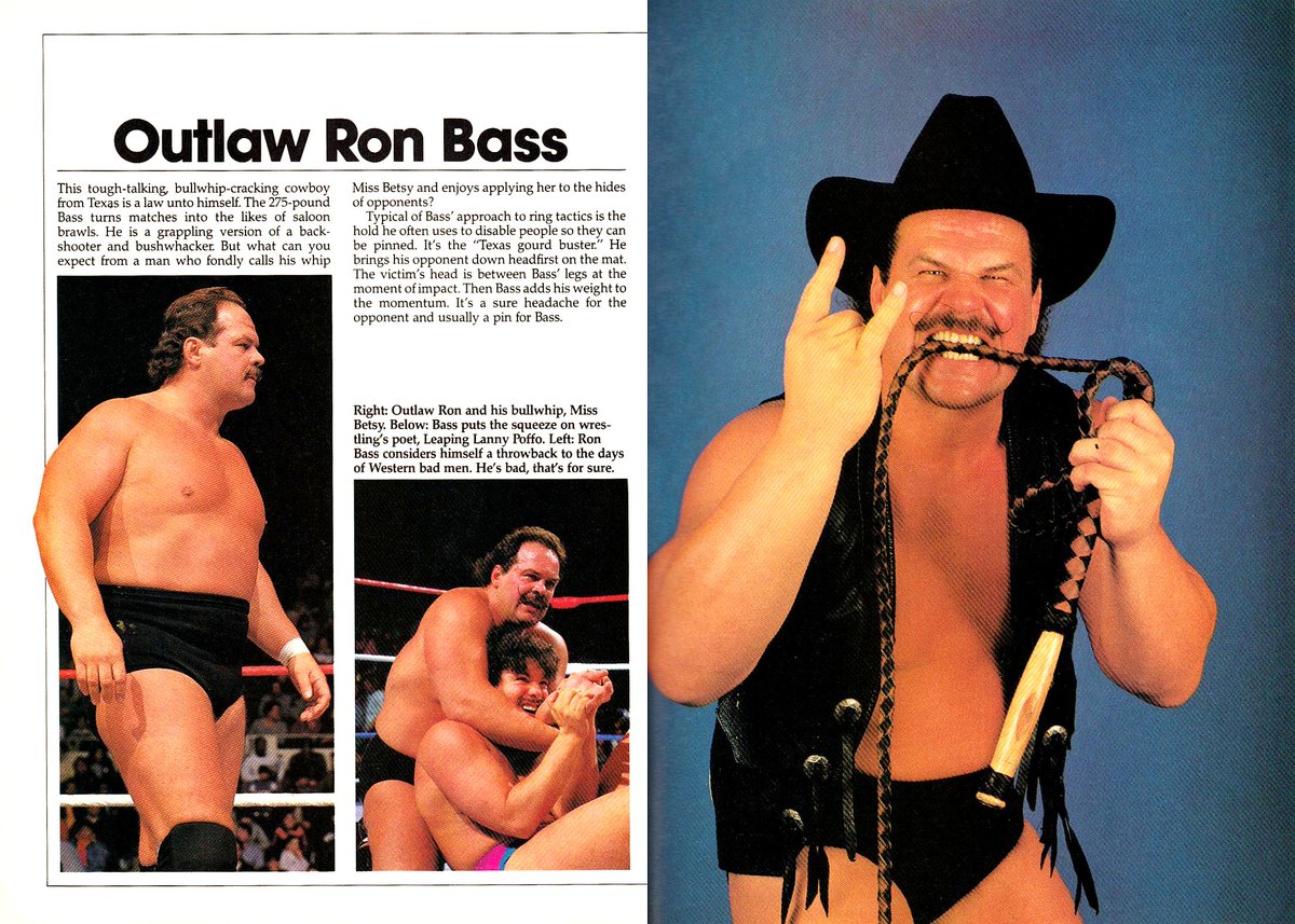 WWFWrestling1's tweet photo. Profile of "Outlaw" Ron Bass from WWF Superstars II magazine published in 1987. #WWF #WWE #RonBass https://t.co/oqmAz4b6cL