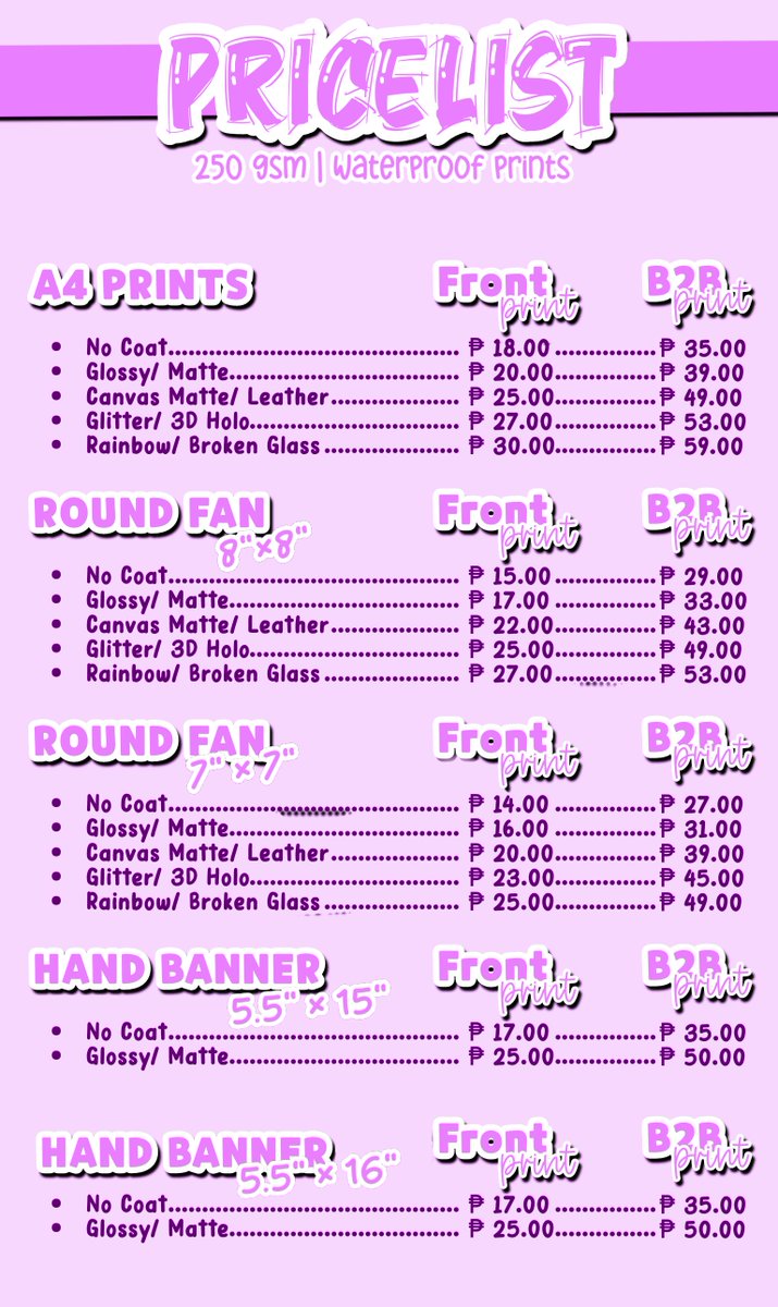 EllePrints's tweet photo. ｡ﾟﾟ･｡･ﾟﾟ｡
ﾟ。    welcome to Ellie's .•*°☆
　ﾟ･｡- printing service

◖ loc⁞ Tarlac
◖ mop⁞ gcash , maya
◖ mod⁞ j&amp;t
◖ feedbacks #elliethanxx
◖ check #ellieprints for samples

Dm for questions or inquiries 
ORDER FORM⁞ https://t.co/ZV0sqsTDEc https://t.co/07p1KX1CGN