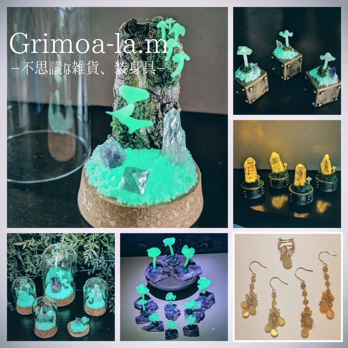 Grimo_alam's tweet photo. #博物ふぇす　【ブースNo.G30】に出展。蓄光や紫外線で蛍光する鉱物や、遊色効果でキラキラするオパールも『実は光るんです！』をテーマに、販売致します。#グリモアーラエム の不思議な世界を是非、ご覧くださいませ…
#フリルキノコ #明煌暗仄光瓶 #蓄光 #蛍光鉱物 #シイノトモシビタケモドキ https://t.co/b1jrzaHx2L