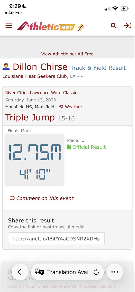 DillonCole22's tweet photo. Summer track is officially underway. 🔥
Fresh marks from today’s meet:
⚡️ 100m: 11.29s
✈️ Long Jump: 6.07m (19'11")
🚀 Triple Jump: 12.75m (41'10")
Class of 2028 | 0 offers | 100% Uncommitted
Coaches, my DMs are open! 📩
#TrackAndField #Recruiting #ClassOf2028 #SummerTrack https://t.co/Go3j2RLIPx