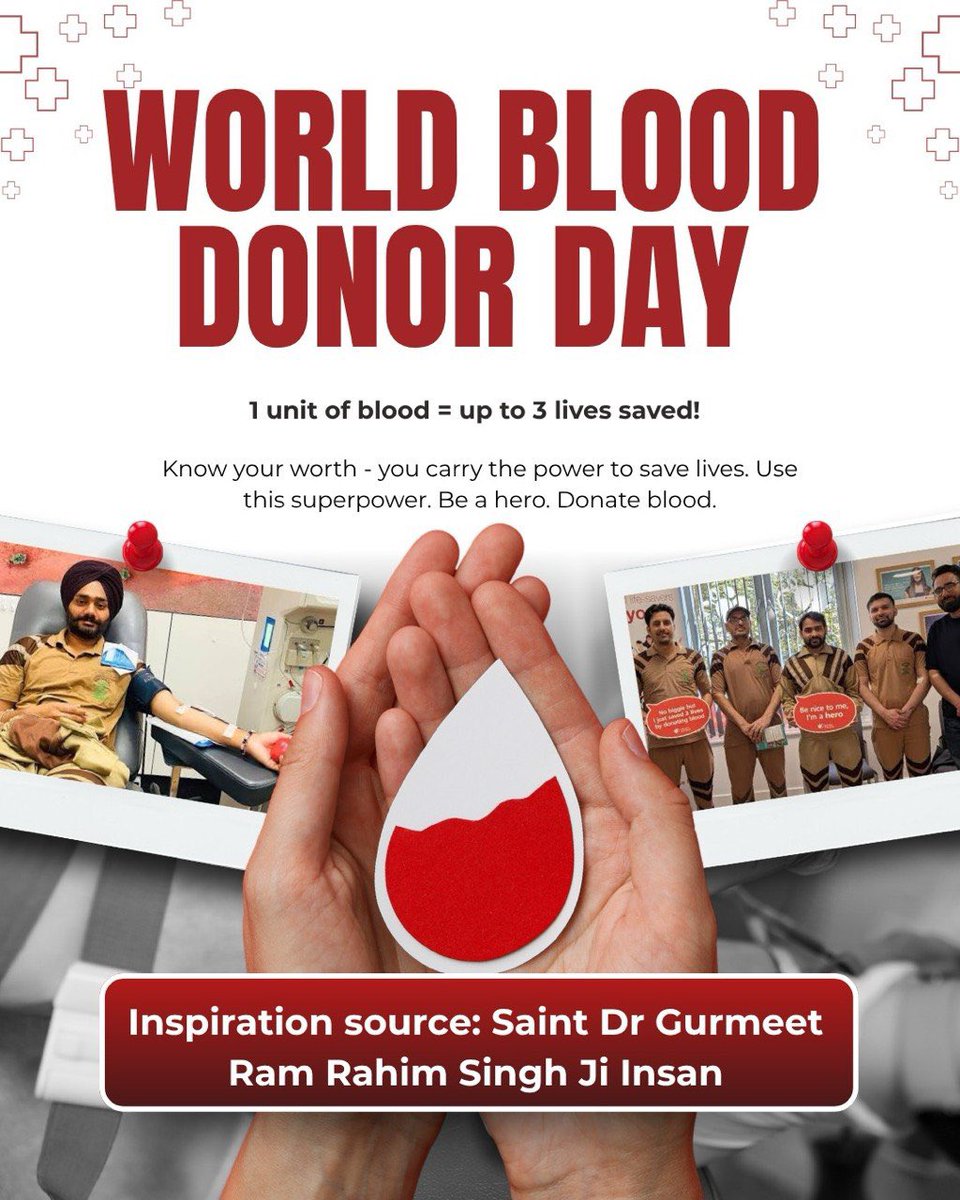 PoonamVirender's tweet photo. On this #WorldBloodDonorDay , Make blood donation your responsibility. With the inspiration of Saint Gurmeet Ram Rahim Ji, Dera Sacha Sauda volunteers are 24×7 ready to donate blood. Due to this passion they are named as True Blood Pump.
#WorldBloodDonorDay2026 https://t.co/hXJa5OAv31