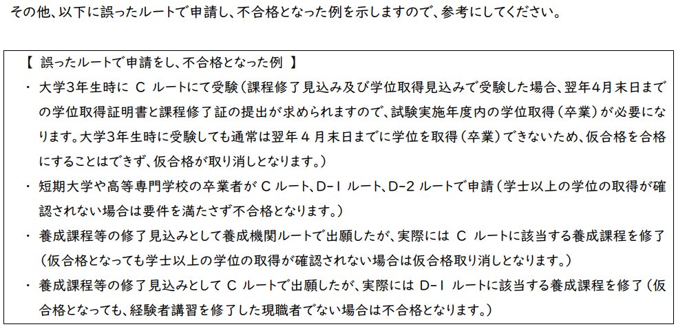 MaleMare's tweet photo. 受験ルートの誤りによって、不合格となった例も示されています。（p.17）
対岸の火事ととらえず、他山の石と思って確認しておいてください。
#日本語教員試験 https://t.co/1tJN9hOYmh
