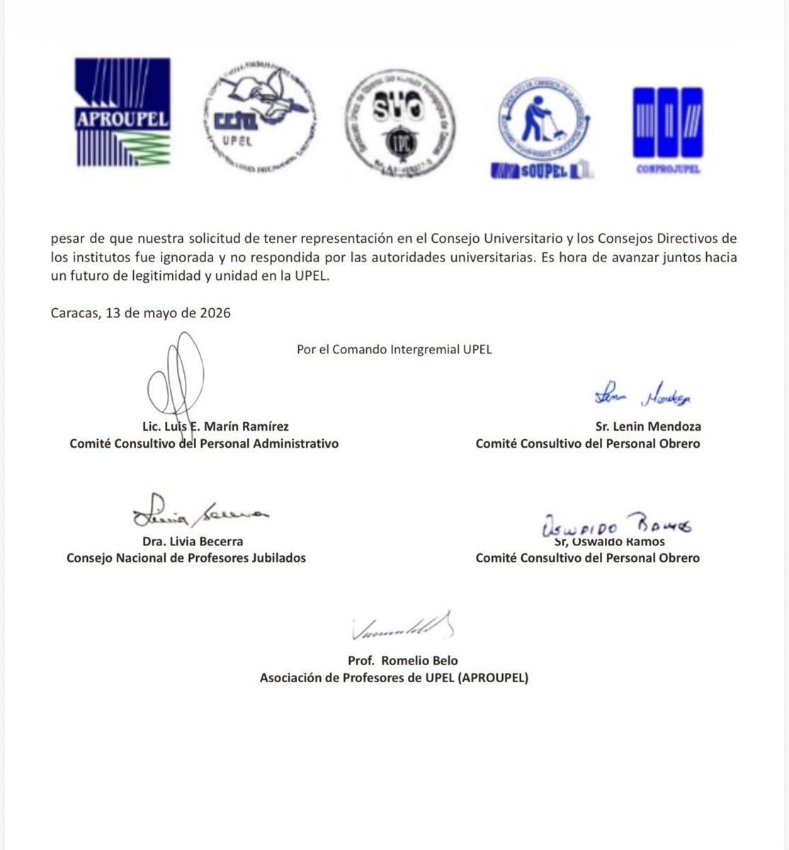 asutraipc's tweet photo. Los gremios exigimos elecciones en @somosupel no pueden seguir las autoridades negando el proceso, la comisión electoral presentó cronograma y el consejo universitario lo negó, ya el @TSJ_Venezuela autorizó las elecciones universitarias @santajuanasanta @OacOpsu https://t.co/ELyBXNa63F