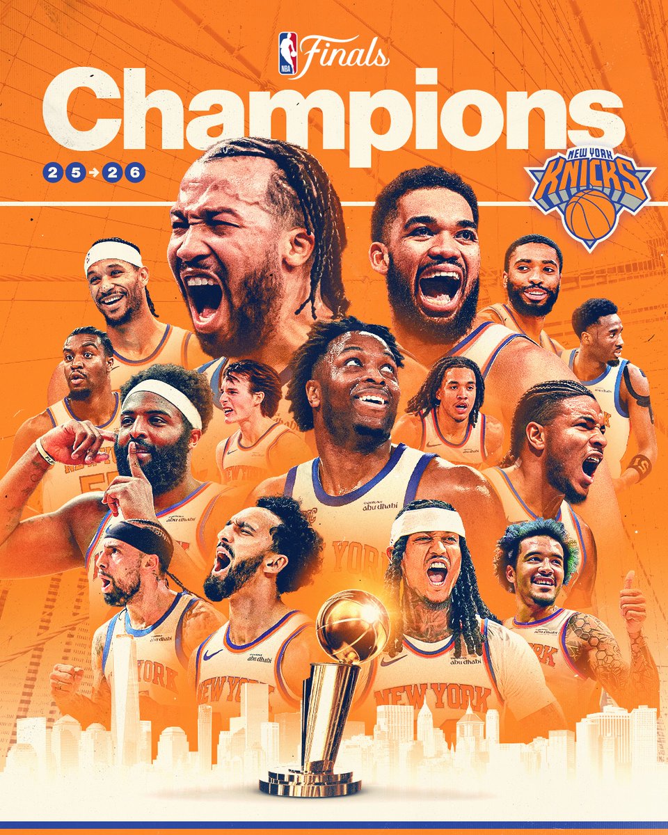 NBAspain's tweet photo. ¡Los NEW YORK KNICKS se proclaman CAMPEONES de la NBA! 🏆

🔙 🗽¡Vuelta a lo más alto 53 AÑOS después!

#NBAFinals https://t.co/42OweWi1qX
