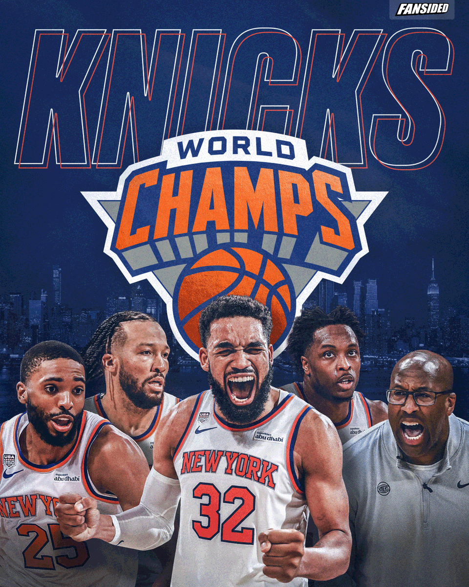 FanSided's tweet photo. THE NEW YORK KNICKS ARE NBA CHAMPIONS!! 🏆🏀 https://t.co/wXHnHrsxNx