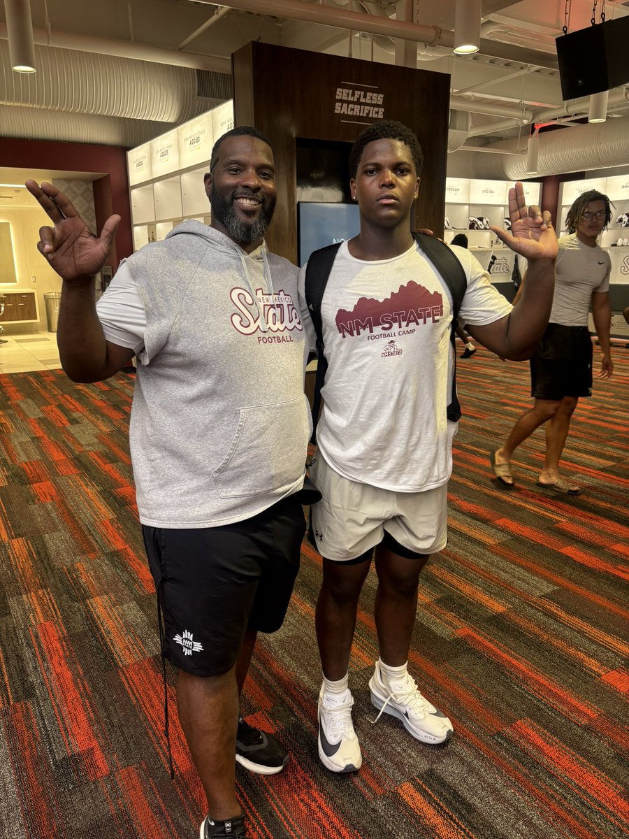 BJ2_tuff's tweet photo. Thank you @NMStateFootball for having me at the elite prospect camp I really enjoyed my time and got a lot of good coaching and experience @deven_lamp @Coach_KHolloway @BullittTeam @Richardson1FB @CoachSiddiq @jbmorriscoach https://t.co/FT00mIX1Lx