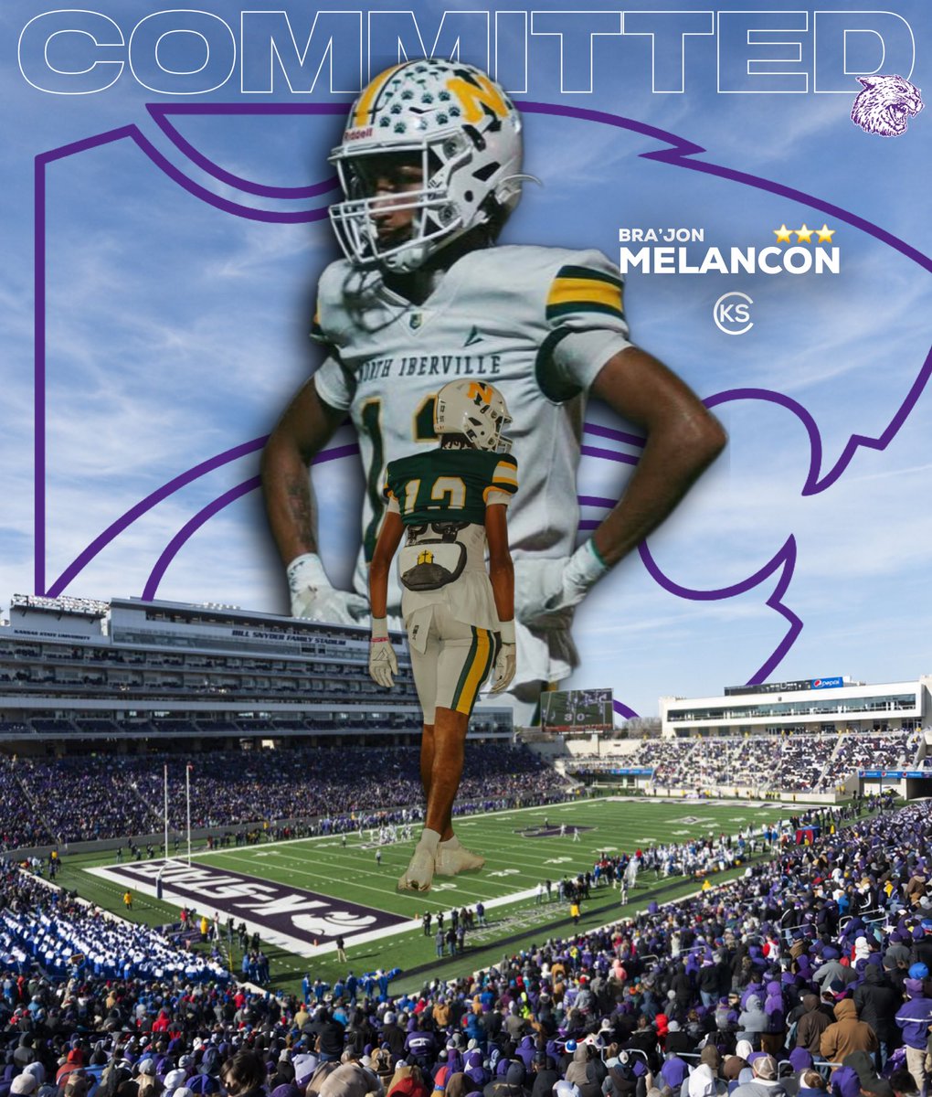 KSSCentral's tweet photo. 2027 3⭐️ ATH Bra’Jon Melancon (North Iberville HS, Rosedale, LA) has committed to Kansas State 🐈‍⬛

The 6-0, 170-pound athlete chose the Wildcats over offers from Arkansas, Houston, Tulane, and others as the No. 13 ATH in the country for the 2027 class. https://t.co/b3oehfZfy5